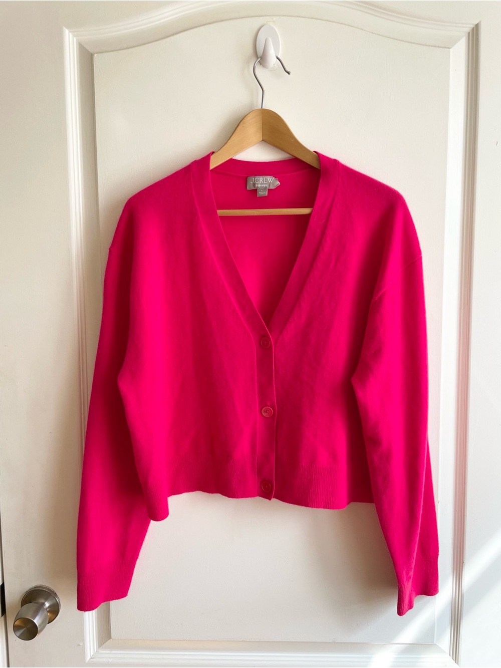 J.crew Womens Cashmere Cardigan Size L  Boxy Fir Cropped Pink